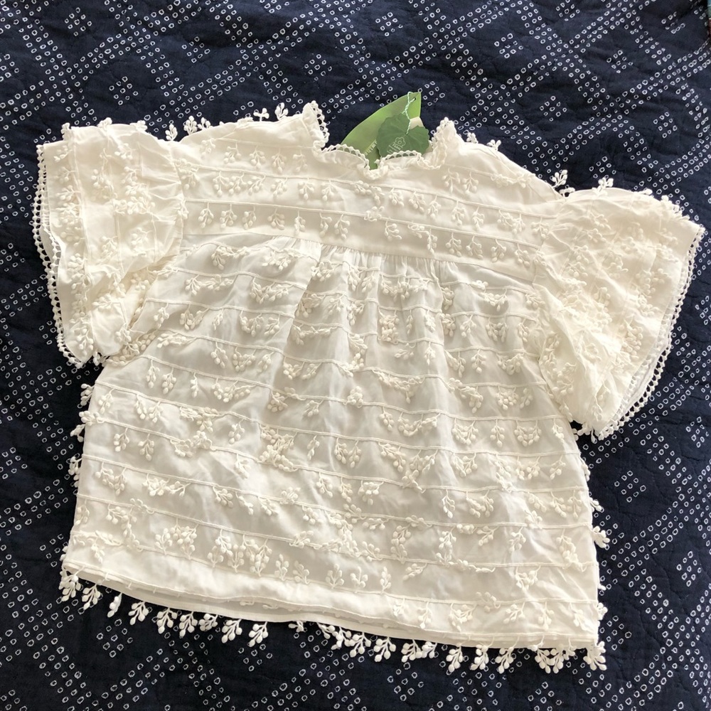 Farm Rio Fringe Detail White Blouse